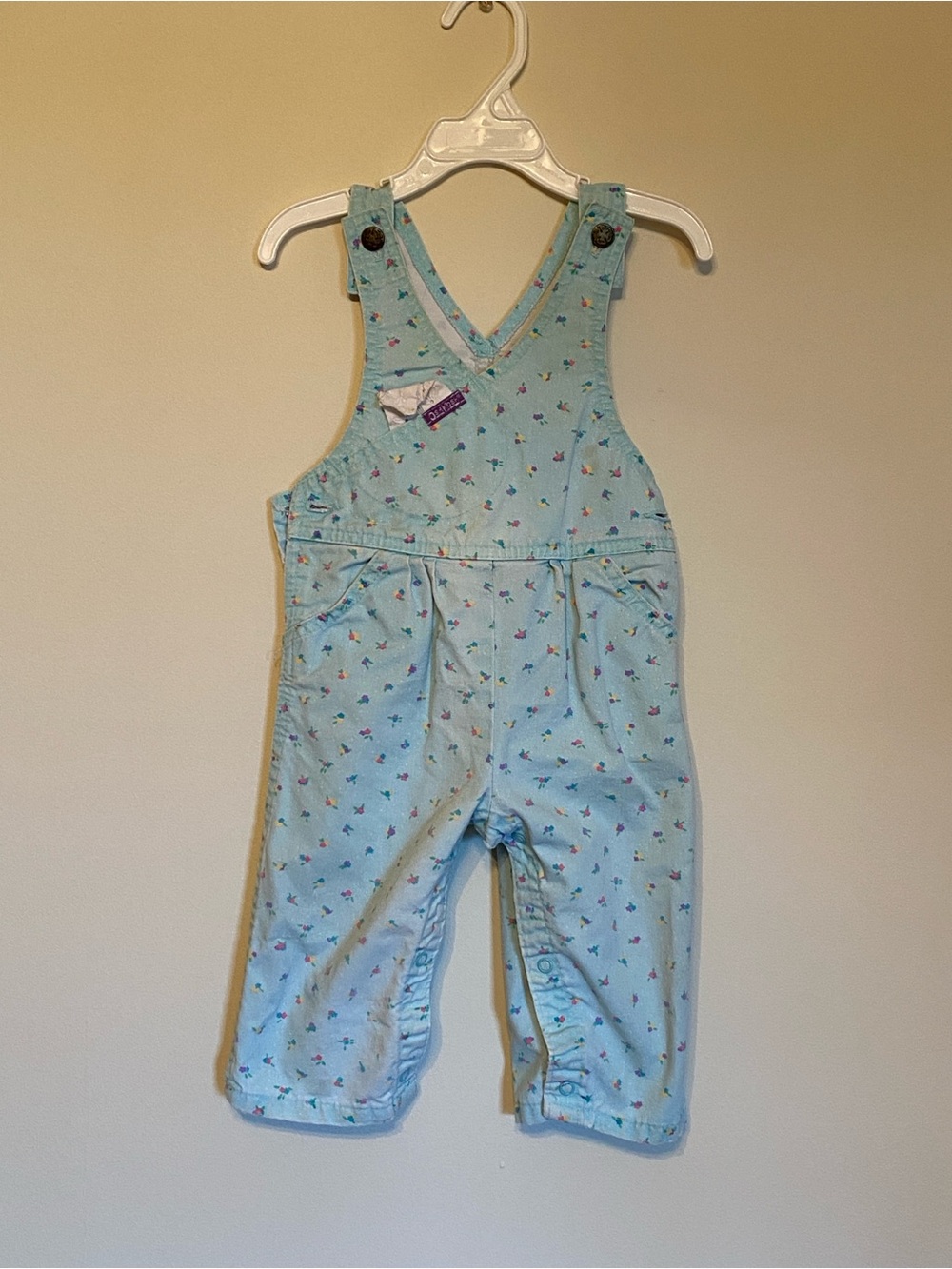 Vintage Light Blue Floral Print Kids Overalls
